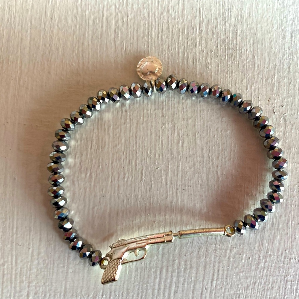 Elastic Beaded Stretch Silver Novelty Machine Gun Bracelet